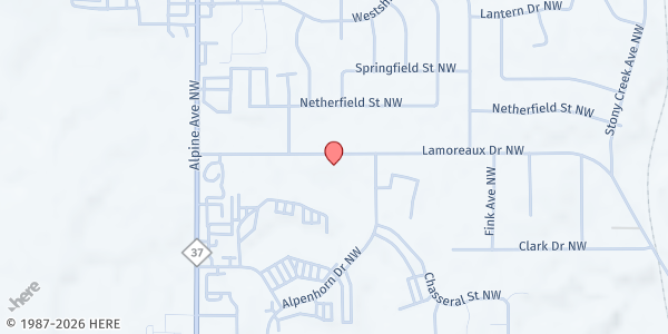 Map showing Zion Lutheran Church at 582 Lamoreaux Drive NW, Comstock Park, MI