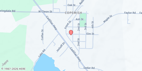 Map showing Feed Your Soul Pantry and Community Resource at 16798 First Street, Copemish, MI