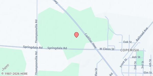 Map showing St. Raphael's Catholic Church at 18440 Cadillac Hwy., Copemish, MI