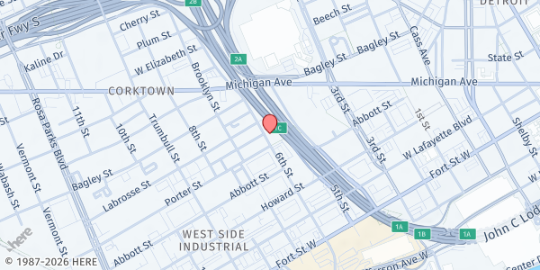 Map showing Most Holy Trinity Parish - Corktown Distribution at 1050 Porter Street, Corktown, MI