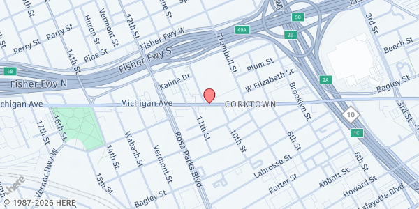 Map showing TRION SOLUTIONS at 1680 Michigan Avenue, Corktown, MI