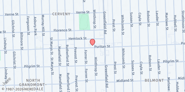 Map showing Full Gospel Open Door Assembly at 15600 Puritan Avenue, Crary/St Marys, MI