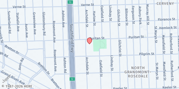 Map showing The Isaiah Literacy Project Food Pantry at 15888 Archdale Street, Crary/St Marys, MI