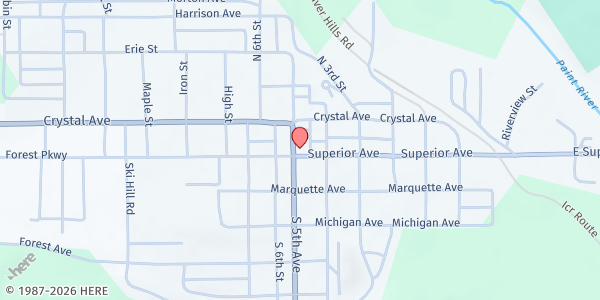 Map showing Guardian Angels St. Vincent de Paul Food Pantry at 11 N 5th St, Crystal Falls, MI
