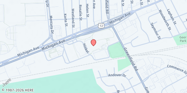 Map showing Ford Community and Performing Arts Center at 15801 Michigan Avenue, Dearborn, MI