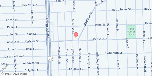 Map showing Hope Lutheran Church at 3640 Madison Street, Dearborn, MI