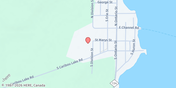 Map showing DeTour School & Public Library at 202 S. Division St, DeTour Village, MI