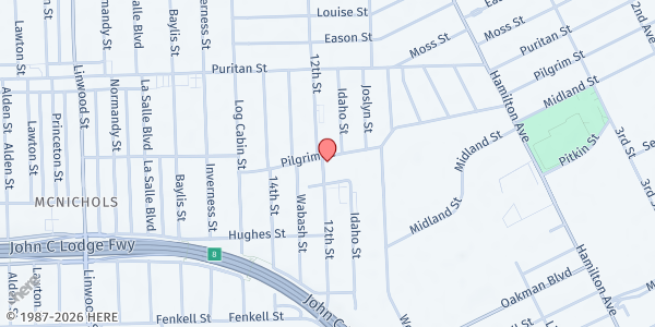 Map showing 12th Street Missionary at 1829 Pilgrim Street, Detroit, MI