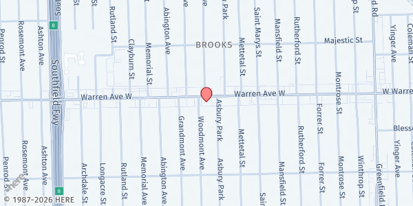 Map showing ACCESS Detroit - CCMM Distribution Site at 16427 W Warren Ave, Detroit, MI