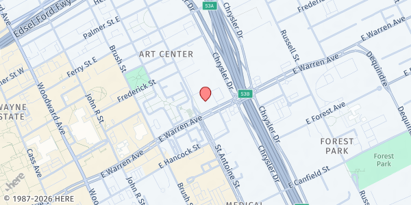 Map showing Bethel A.M.E. Church at 5050 St. Antoine, Detroit, MI