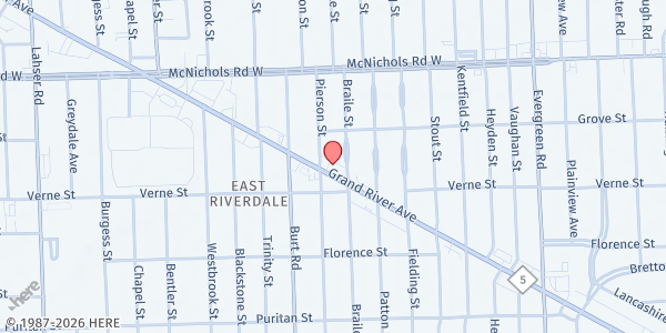 Map showing Brightmoor Connection Food Pantry at 20740 Grand River Ave, Detroit, MI