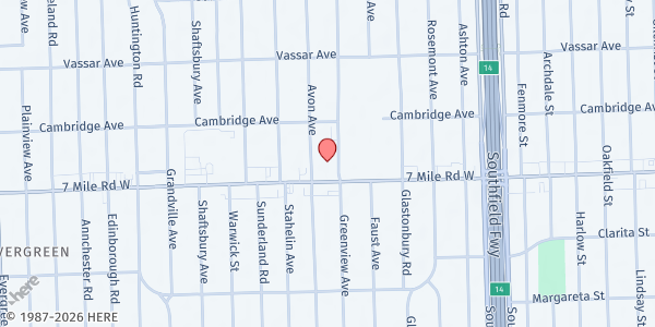 Map showing Calvary Presbyterian Church at 19125 Greenview Avenue, Detroit, MI