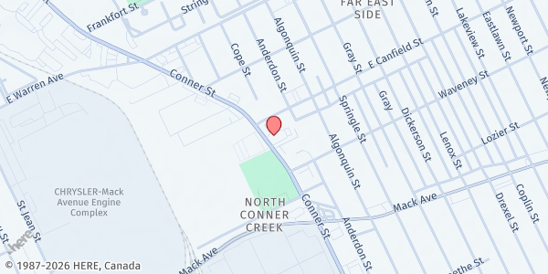 Map showing Capuchin Soup Kitchen at 4390 Conner St, Detroit, MI