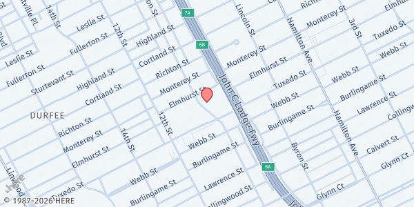 Map showing Cass Community Social Services at 11850 Woodrow Wilson St, Detroit, MI