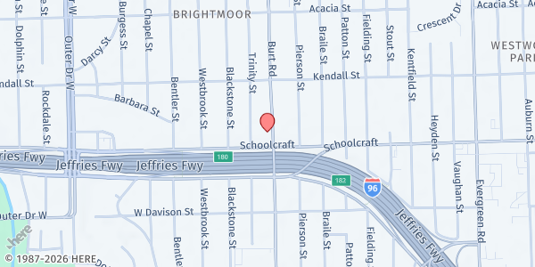 Map showing Cathedral of Faith - Food Distribution Center at 13925 Burt Rd, Detroit, MI