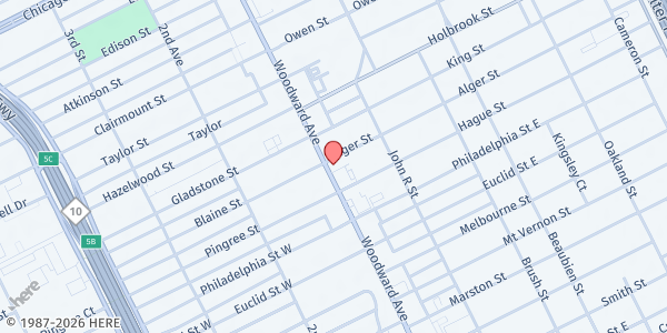 Map showing Center for the Works of Mercy - Catholic Charities of Southeast Michigan at 8642 Woodward Ave, Detroit, MI