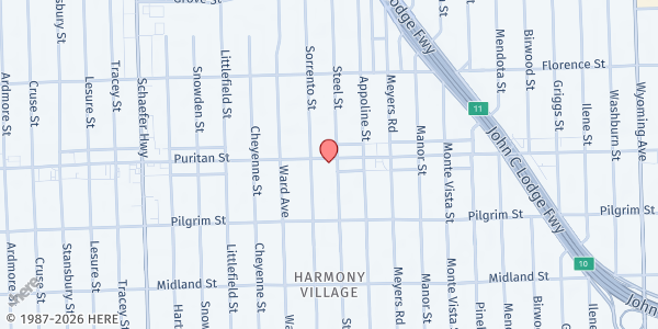 Map showing Christland Community Outreach at 12915 Puritan Ave., Detroit, MI