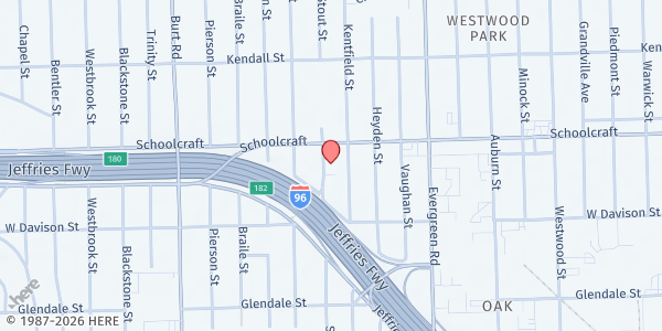 Map showing City Covenant Church at 13624 Stout, Detroit, MI