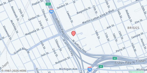 Map showing Covenant House Michigan - Main Location at 2959 Martin Luther King Jr Blvd, Detroit, MI