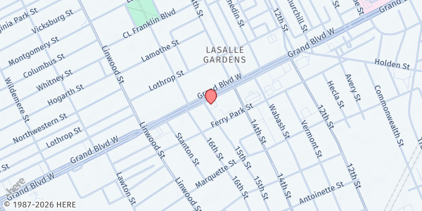 Map showing Crossroads of Michigan-Downtown at 2424 West Grand Boulevard, Detroit, MI