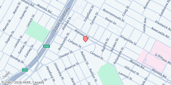 Map showing Crossroads of Michigan-East at 21230 Moross, Detroit, MI