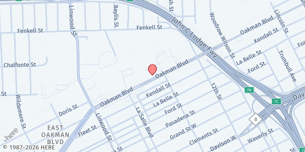 Map showing Focus: HOPE Food Distribution Center at 1300 Oakman Blvd Bldg. B, Detroit, MI