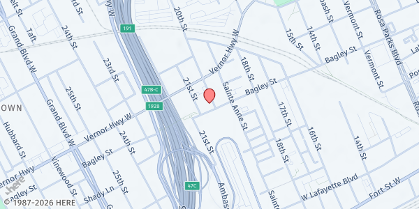 Map showing Food Hub at the Mercado at 2826 Bagley St, Detroit, MI