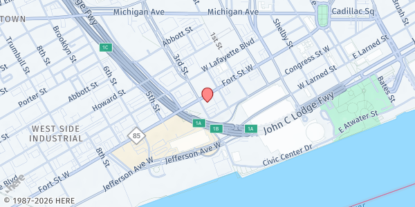 Map showing Fort Street Presbyterian Church at 631 W. Fort Street, Detroit, MI