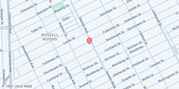 Map showing Grace Temple Church of God in Christ at 12521 Dexter Ave, Detroit, MI