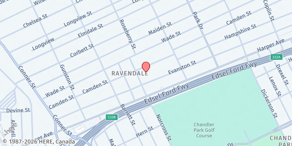 Map showing Love and Kindness Veterans Center at 12260 Camden, Detroit, MI