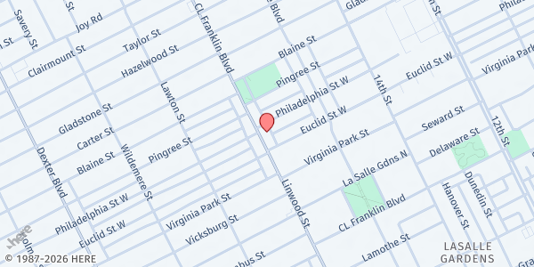 Map showing New Bethel Baptist Church at 8430 Linwood Street, Detroit, MI