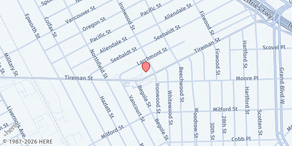 Map showing New Life Ministries Community Food Pantry at 5296 Tireman Avenue, Detroit, MI