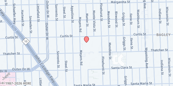 Map showing Northwest Activities Center at 18100 Meyers Rd, Detroit, MI