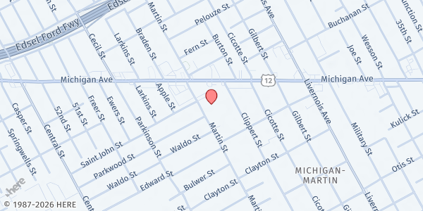 Map showing Our Lady Queen of Angels at 4200 Martin St, Detroit, MI