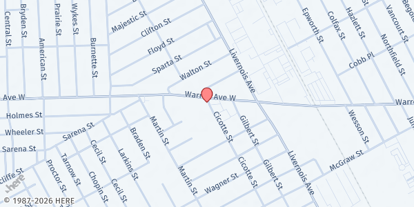 Map showing Power Hope & Grace Church at 6495 W Warren Ave, Detroit, MI