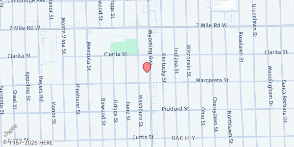 Map showing Redeemed Christian Fellowship at 18641 Wyoming, Detroit, MI