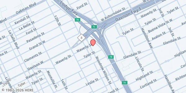 Map showing HUDA Clinic - Dexter Linwood at 13240 Woodrow Wilson Street, Dexter Linwood, MI