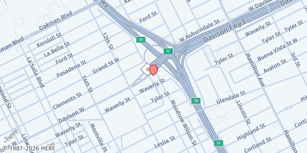 Map showing The Muslim Center (Mosque & Community Center) - Muslim Mission at 1605 West Davison Street, Dexter Linwood, MI