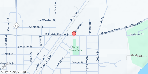 Map showing New Harvest Missionary Baptist Church Food Pantry at 504 East Prairie Ronde St., Dowagiac, MI