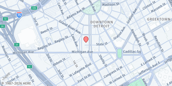 Map showing St. Aloysius Community at 1209 Washington Boulevard, Downtown Detroit, MI