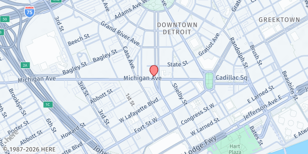 Map showing United Way Downtown Detroit at 300 Michigan Avenue, Downtown Detroit, MI