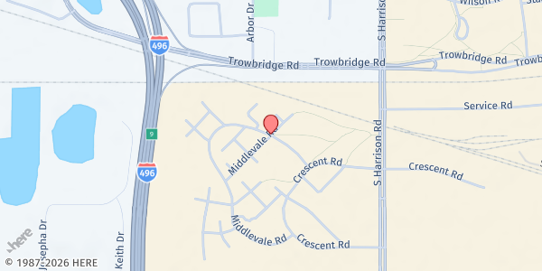 Map showing Give or Take Center at 1460 Middlevale Rd. Suite 54, East Lansing, MI
