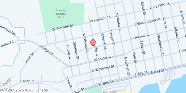 Map showing Lake Huron Community Church at 402 W Lincoln St, East Tawas, MI