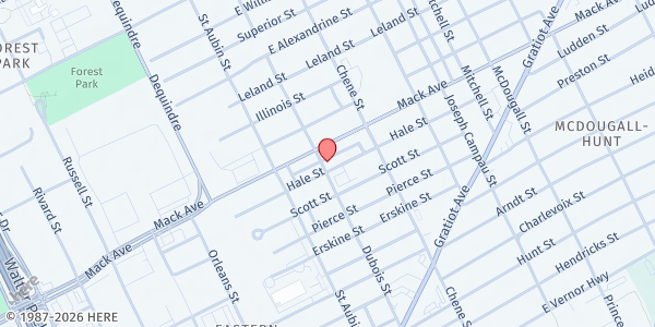 Map showing Church of the Living God at 3556 Dubois Street, Eastern Market, MI