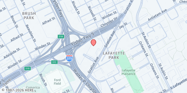 Map showing Detroit Area Agency on Aging - Eastern Market at 1333 Brewery Park Boulevard, Eastern Market, MI