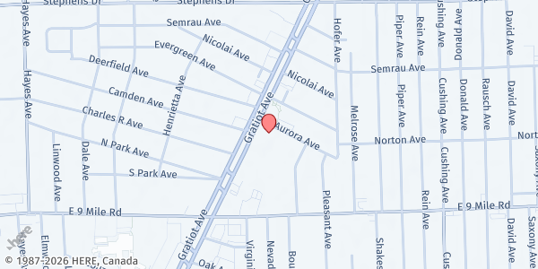 Map showing St. Peter's Lutheran Church at 23000 Gratiot Avenue, Eastpointe, MI