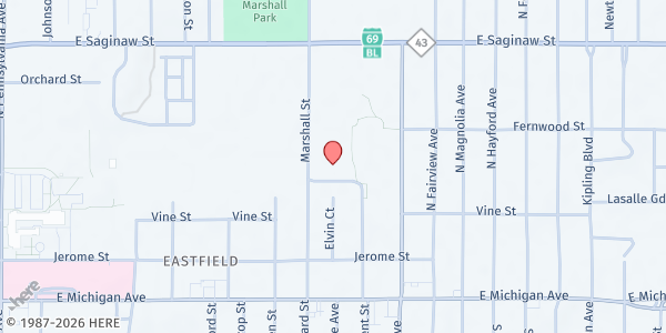 Map showing Food Bank Council of Michigan Helpline at 330 Marshall Street, Eastside, MI