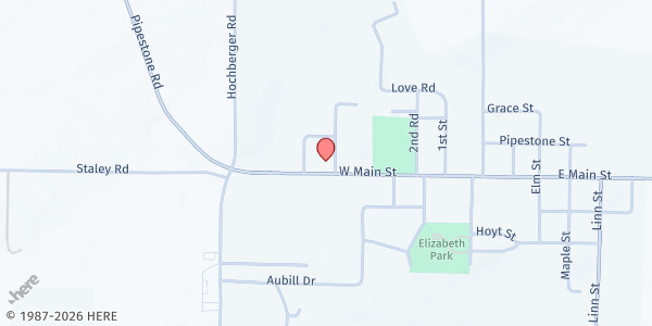 Map showing Pipestone Berrien Township Fire Department at 6265 W. Main St., Eau Claire, MI