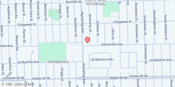 Map showing Christian Gospel Center at 19901 Kentucky Street, Eight Mile Wyoming, MI