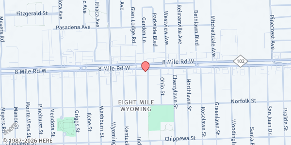 Map showing St. Paul United Methodist Church at 8701 Eight Mile Road, Eight Mile Wyoming, MI